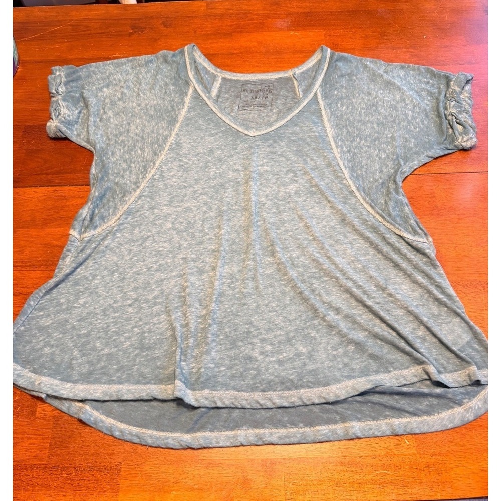 We The Free Women T-Shirt XS Blue Burnout V-Neck Oversized Boho